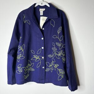 ColdwaterCreek Jacket Women M Navy Blue Linen Cotton Top Cottage Artsy Twee NWT